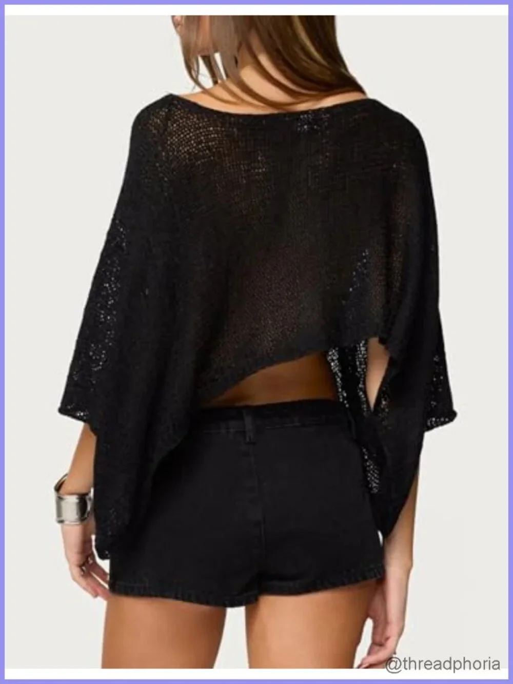 Women's Crochet Sheer Poncho Top Knit Mesh Wrap Shawl Cover Up